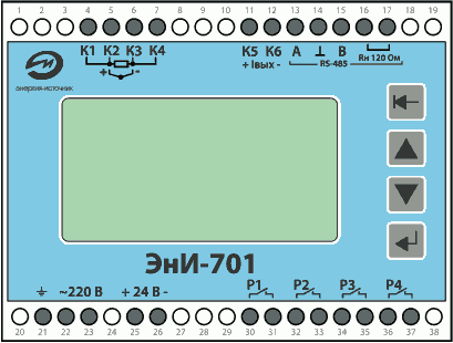 Нумерация электрических разъемов на лицевой панели ЭнИ-701 исполнение DIN,
разъем DG-128-5.0