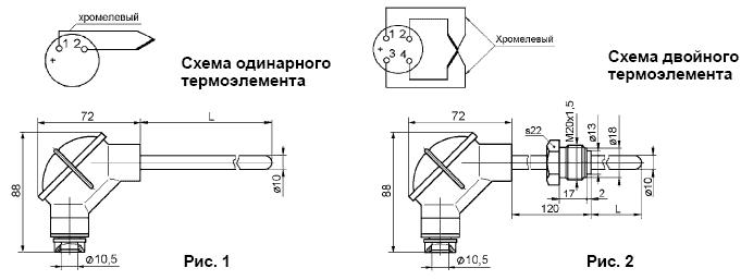 Термоэлектрические хромель-алюмелевые, хромель-копелевые ТХА/1-2288, ТХК/1-2288 