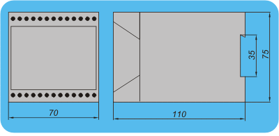 Блок высокостабилизированного питания датчиков для реечного монтажа БПД (DIN). Габариты. Продукция Стэнли - датчики давления, барьеры искрозащиты, блоки питания датчиков