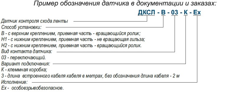 Пример обозначения датчиков ДСКЛ-В-03-Ех в документации и заказах
