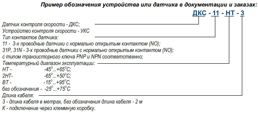 Пример обозначения ДКС-УКС в документации и заказах